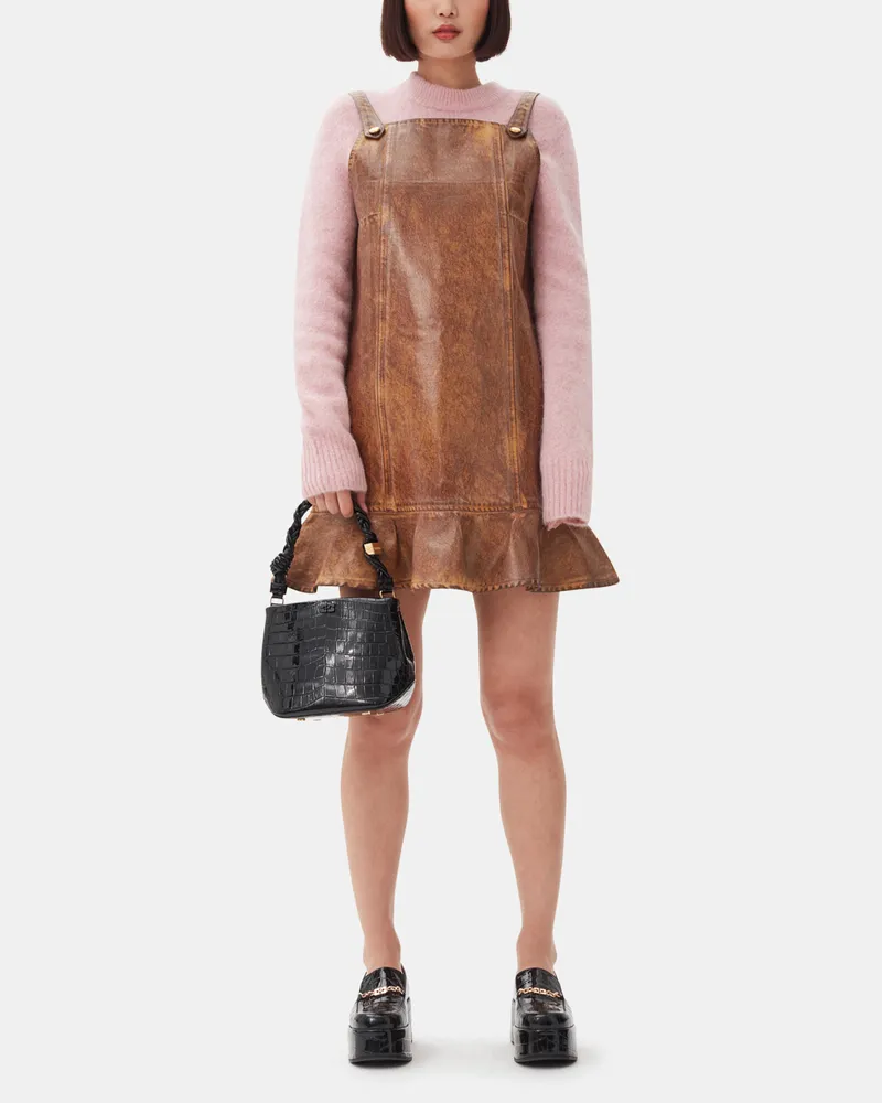 Ganni braun Braunes Denim-Mini-Kleid mit Folien-Finish Bio-Baumwolle - Größe Braun