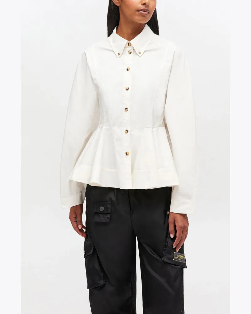 Ganni weiß Elfenbeinfarbenes Peplumhemd Bio-Baumwolle - Größe Weiß