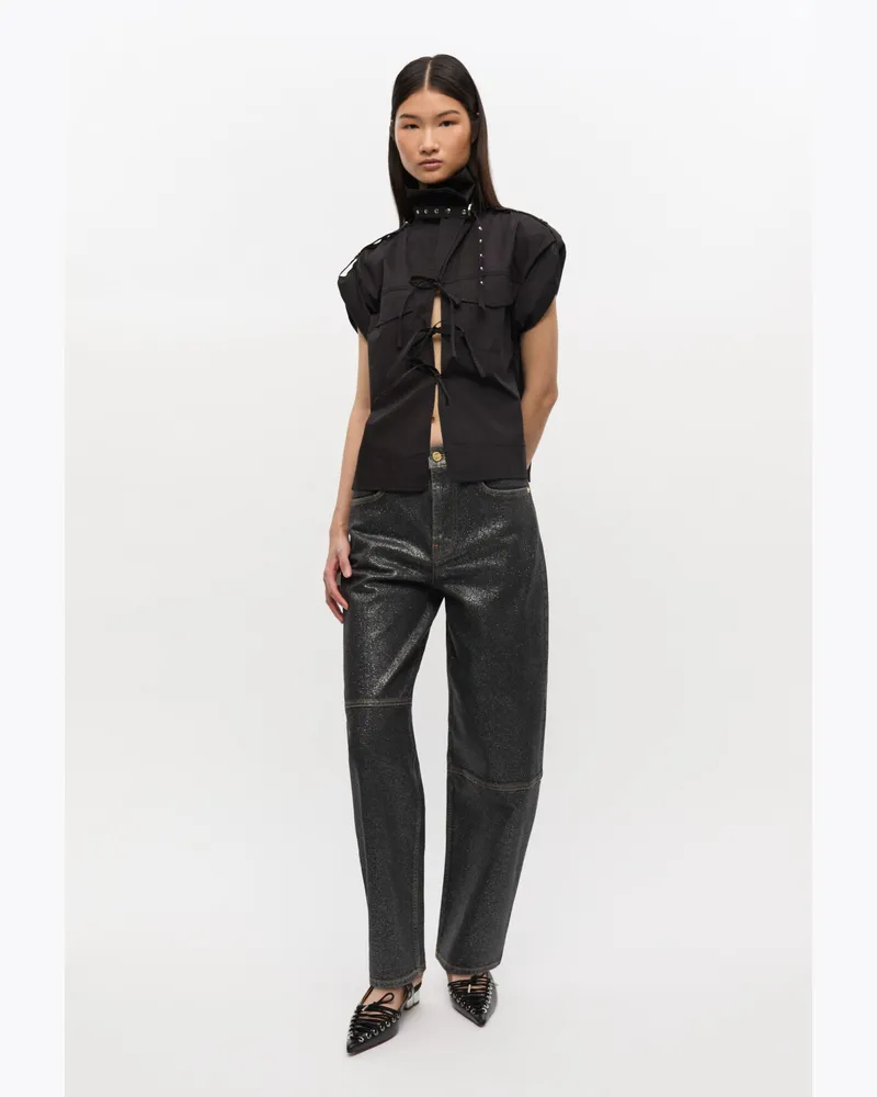 Ganni Washed schwarz/schwarz Stary Jeans mit schimmernder Folie Baumwolle - Größe Washed