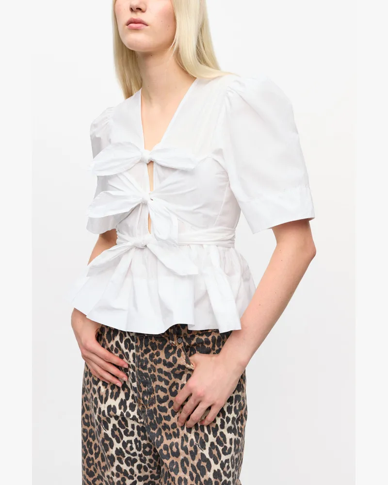 Ganni weiß gewaschene Bluse mit Bindebändern aus Stretch-Baumwolle Bio-Baumwolle - Größe Weiß