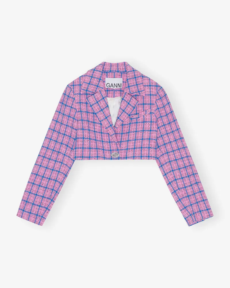 Ganni Wild Orchid Karierter cropped Blazer Baumwolle - Größe Wild
