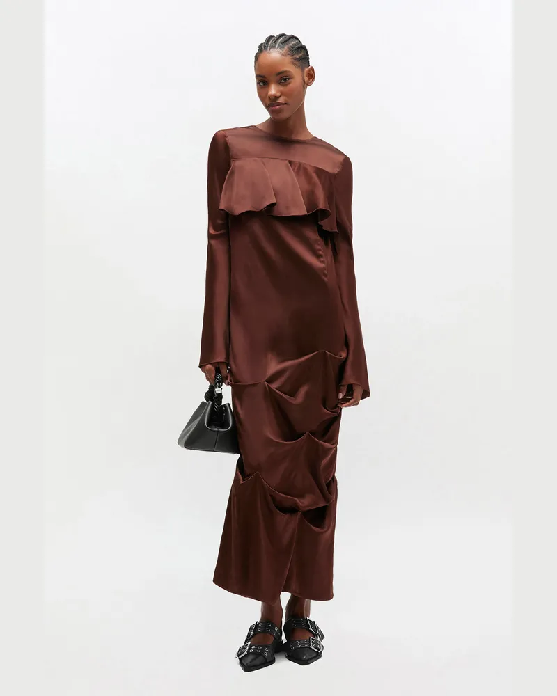 Ganni braun Braunes Rüschenkleid Viskose - Größe Braun