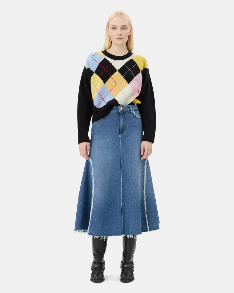 Ganni Mid blau Stone Heavy Denim Midi Rock Baumwolle - Größe Mid