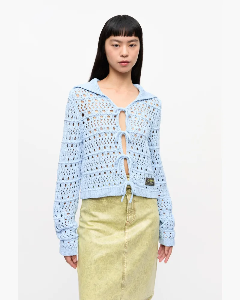 Ganni Blauer Cardigan mit Band zum Schnüren Soft Chambray Soft