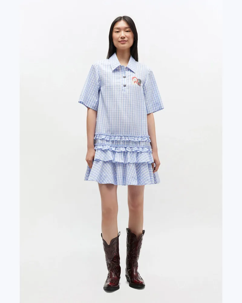 Ganni Lavender Lustre Blau kariertes Hemdkleid Baumwolle - Größe Lavender