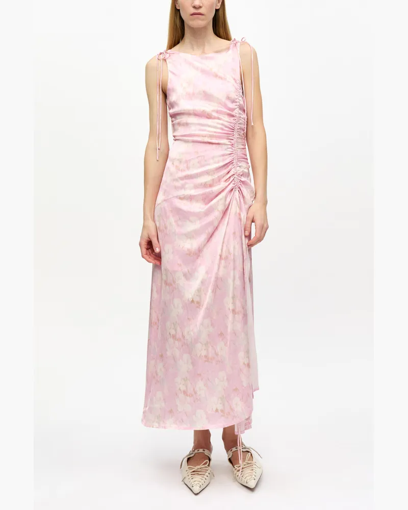 Ganni rosa Satin-Kleid in mit Print und Raffungen Viskose - Größe Rosa