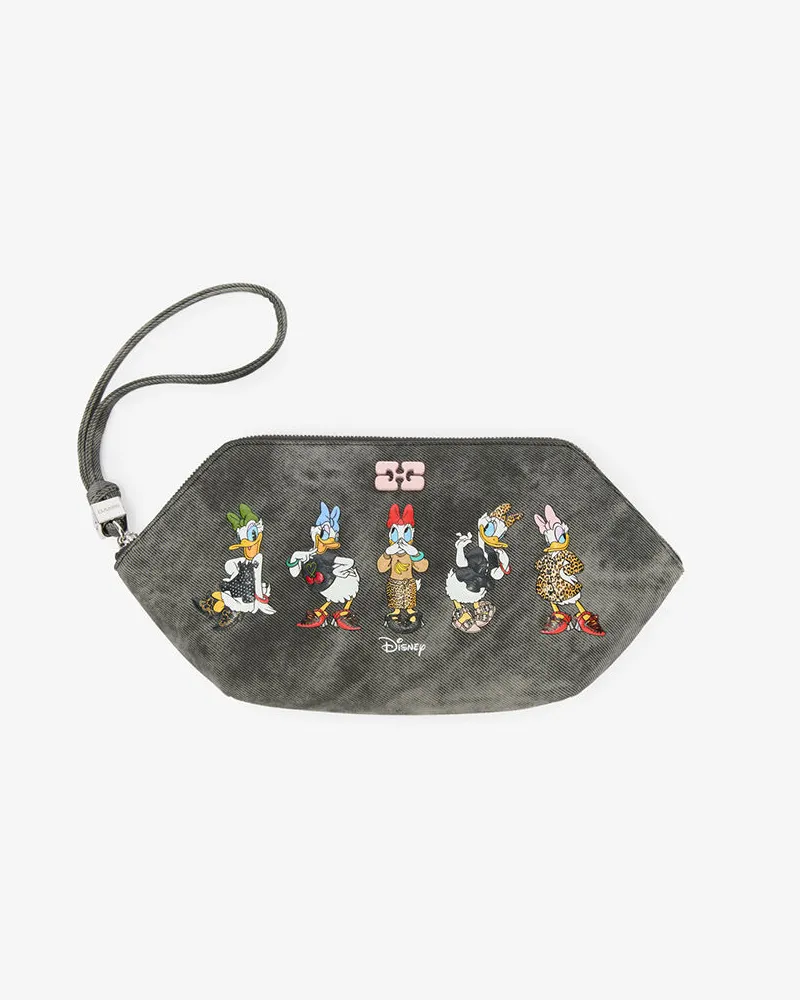 Ganni Gewaschenes Make-up-Etui mit Daisy-Duck-Print schwarz 