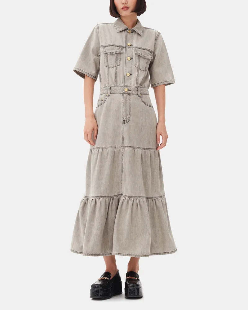 Ganni grau Future Long Denim Kleid Bio-Baumwolle - Größe Grau