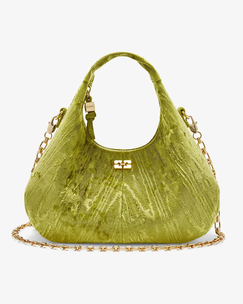 Ganni Mini-Hobo-Tasche aus Samt mit Moiré-Effekt Spinach grün Spinach
