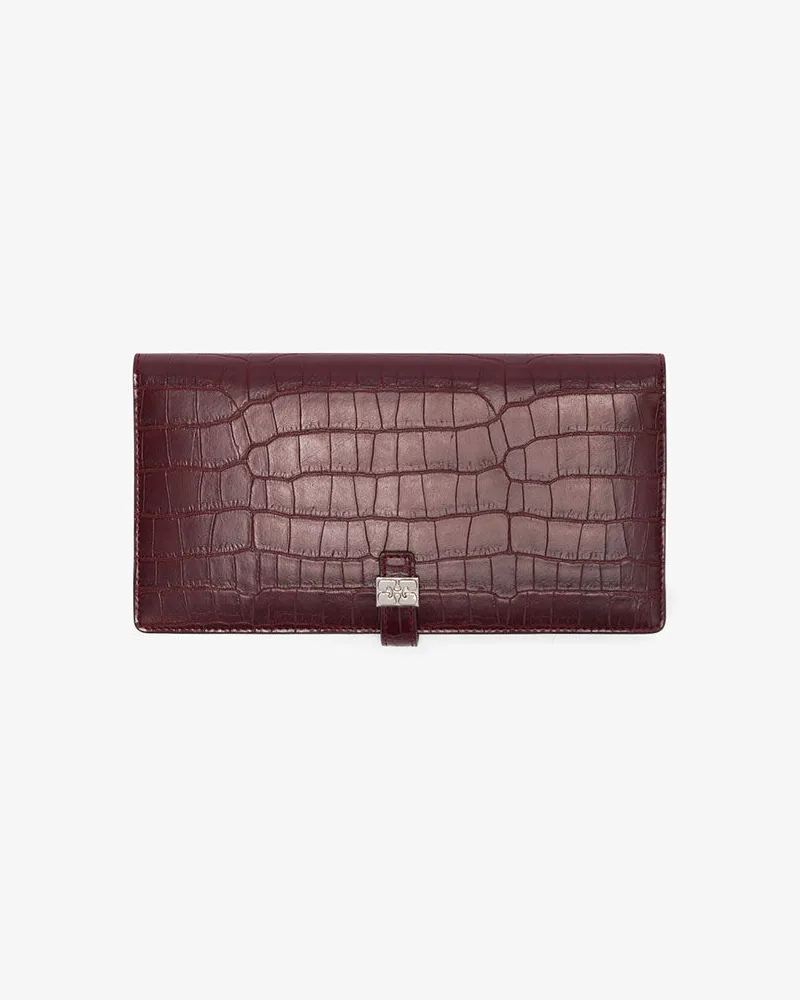 Ganni Lange, schmale Sue-Kroko-Geldbörse in Burgunderrot rot Burgunderrot