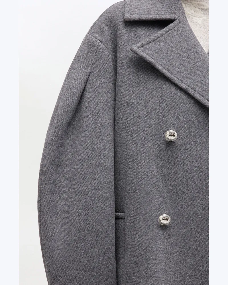 Ganni Grauer Oversize-Midi-Peacoat aus Wolle grau Grau