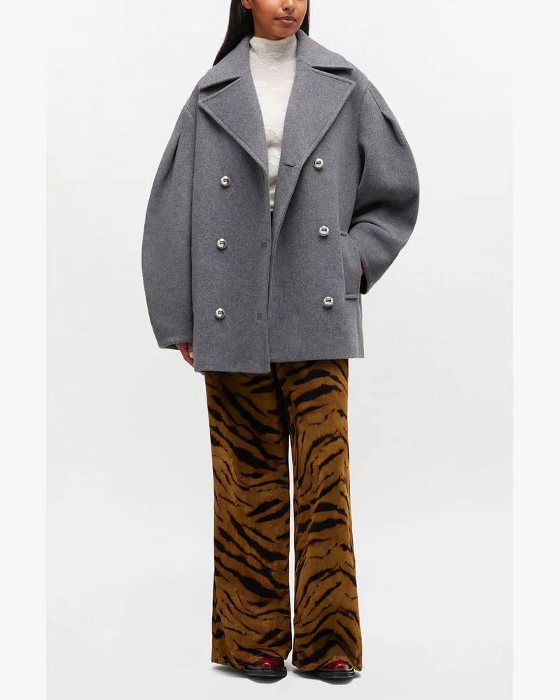 Ganni Grauer Oversize-Midi-Peacoat aus Wolle grau Grau
