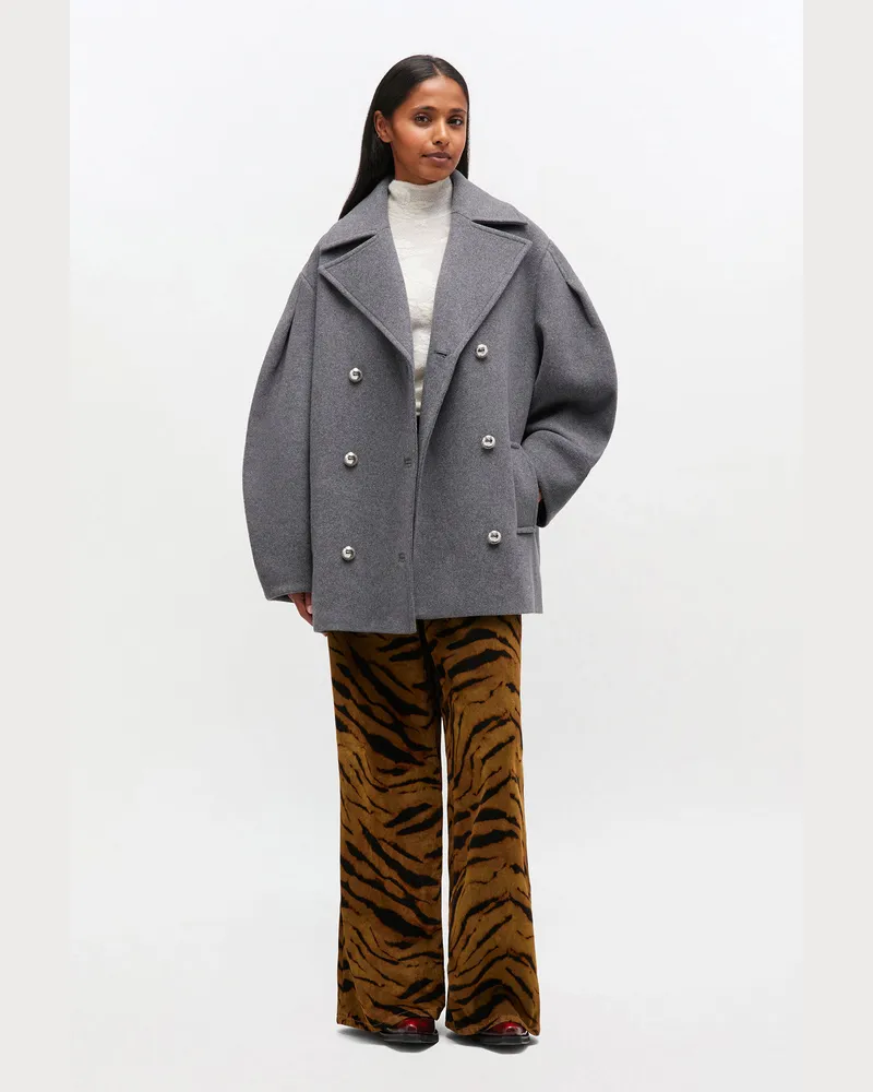 Ganni Grauer Oversize-Midi-Peacoat aus Wolle grau Grau