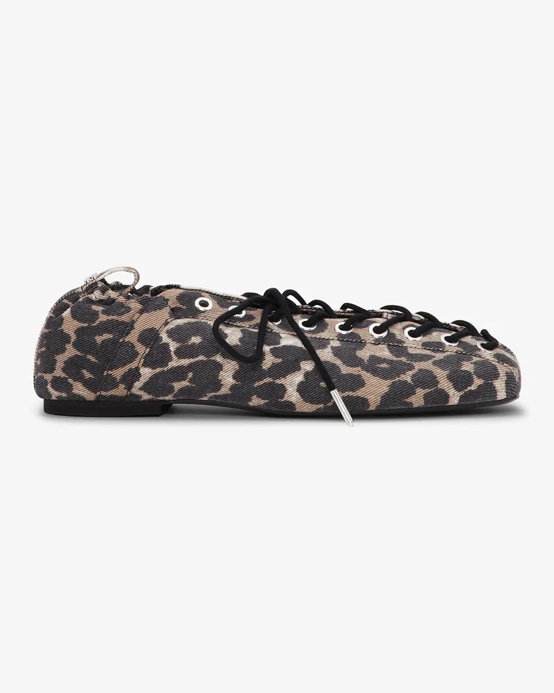 Ganni gemischt Schnür-Ballerinas in Denim mit Leopardenmuster Bio-Baumwolle - Größe Gemischt