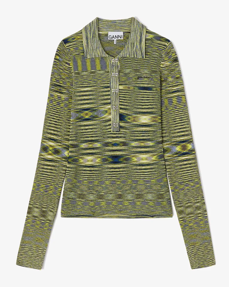 Ganni Poloshirt aus Spacedyed-Strick - Größe gelb Gelb