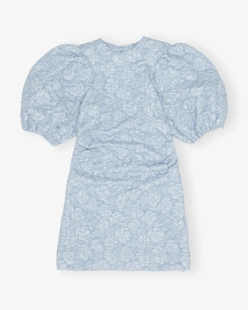 Ganni Mini-Kleid aus Stretch-Jacquard mit Puffärmeln - Größe blau Blau