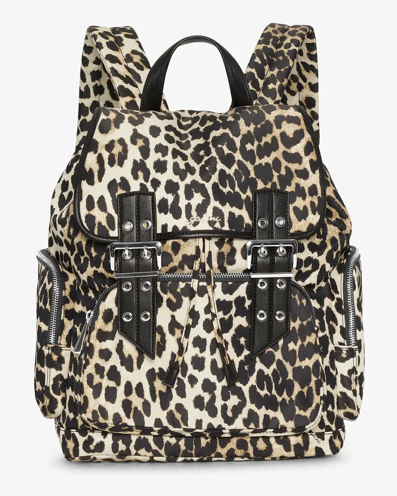 Ganni Bucky-Rucksack aus Nylon mit Leopardenmuster gemischt 