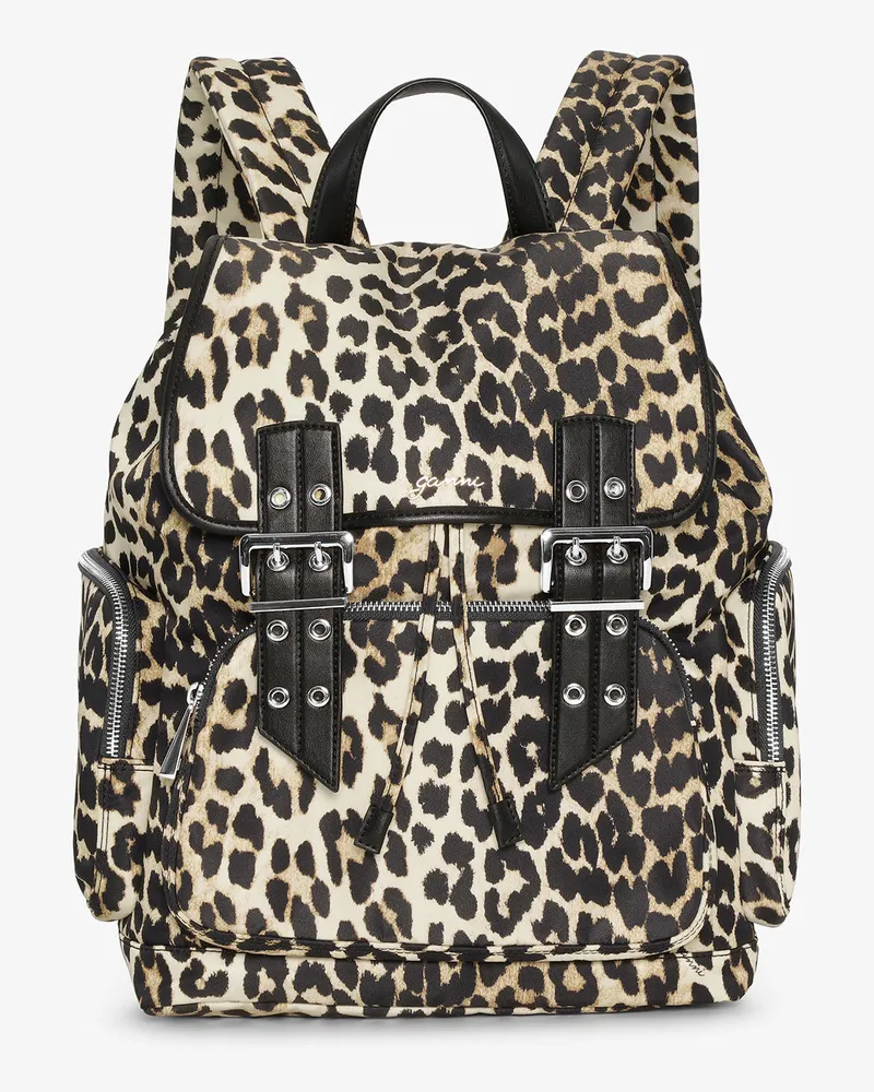 Ganni Bucky-Rucksack aus Nylon mit Leopardenmuster gemischt 