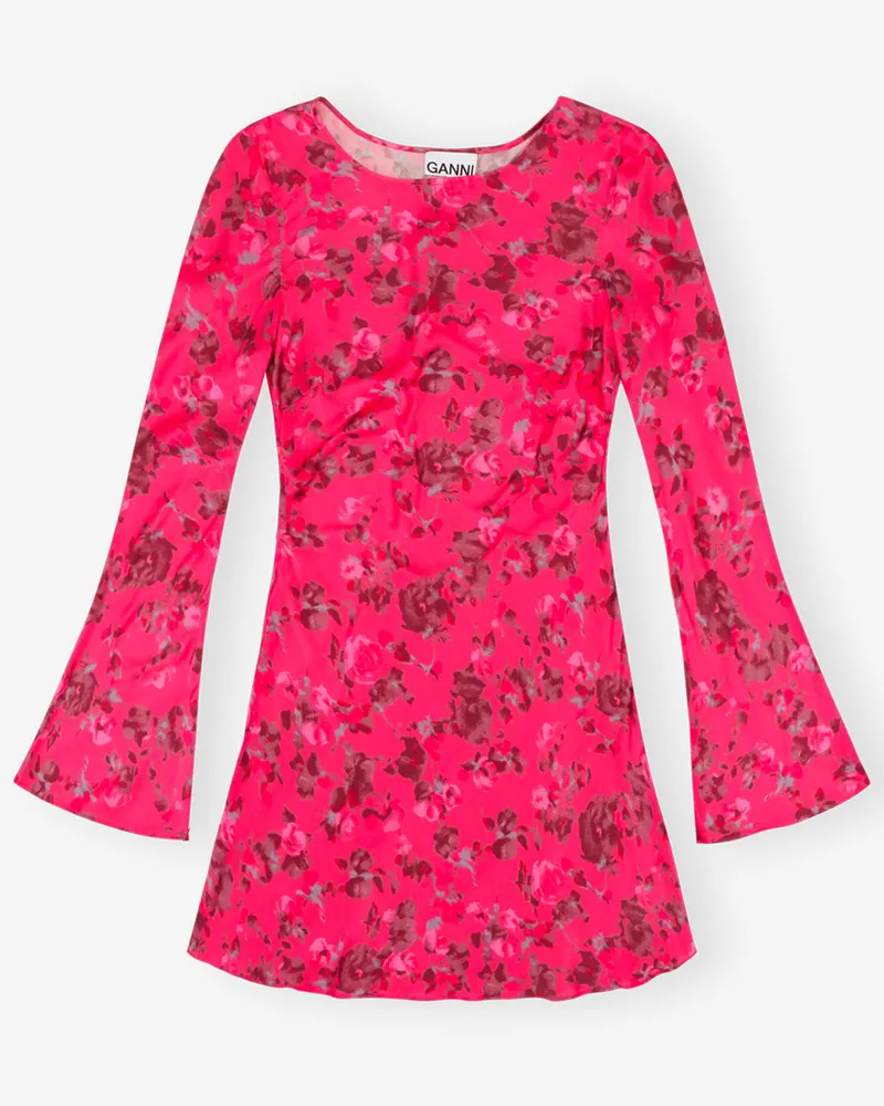 Ganni Raspberry Wine Rosa bedrucktes Satin-Minikleid mit Blumenprint Spandex - Größe Raspberry