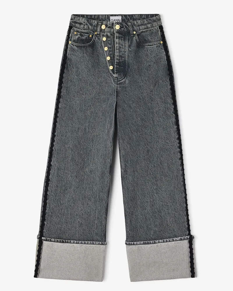 Ganni Slate grau Baggy-Jeans mit doppeltem Hosenschlitz Bio-Baumwolle - Größe Slate