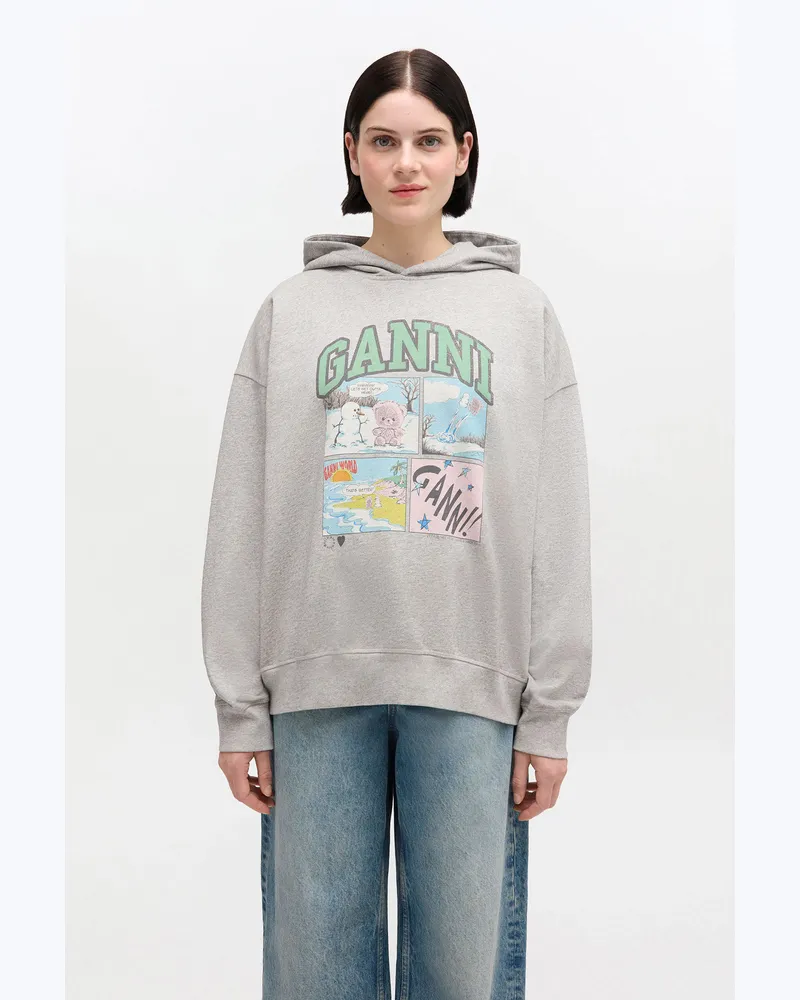 Ganni grau Grauer Hoodie mit Bären-Comic-Druckgrafik Bio-Baumwolle - Größe Grau