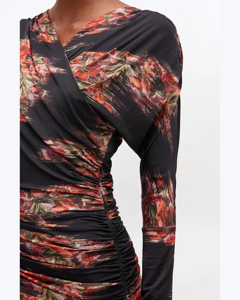 Ganni schwarz Blumenkleid mit Rüschen Viskose - Größe Schwarz