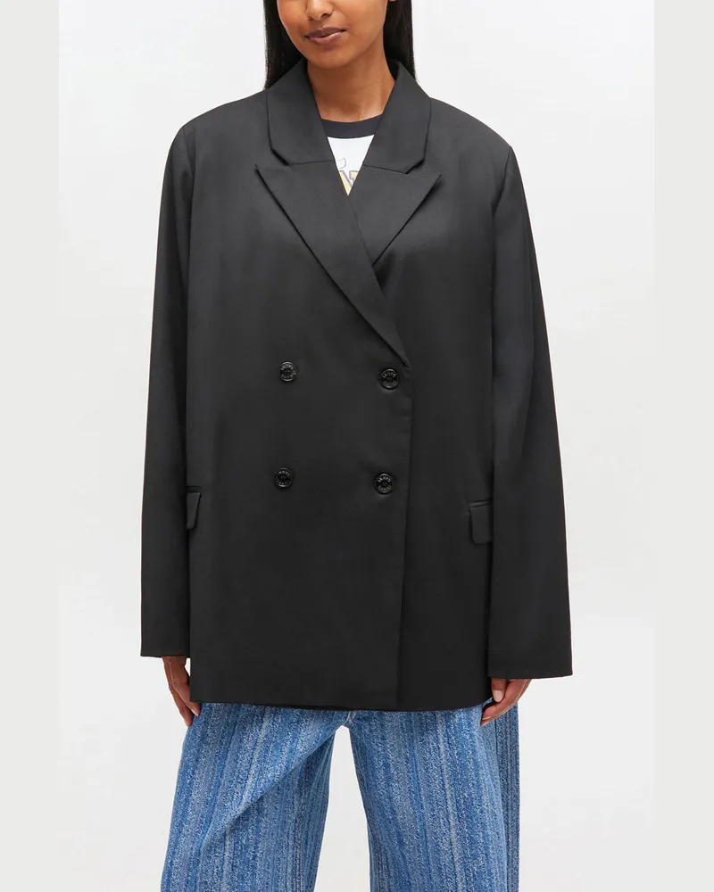 Ganni Zweireihiger Wollblazer - Größe schwarz Schwarz