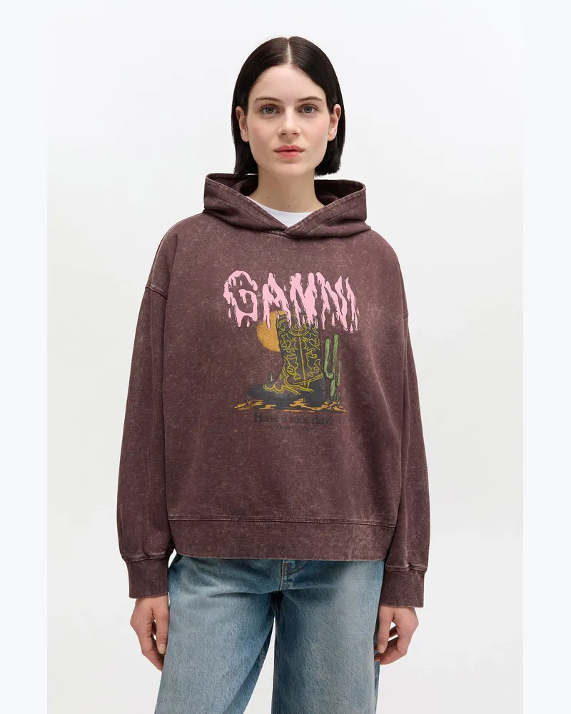 Ganni Chocolate Plum Kapuzenpullover in Vintage-Waschung - Größe Chocolate