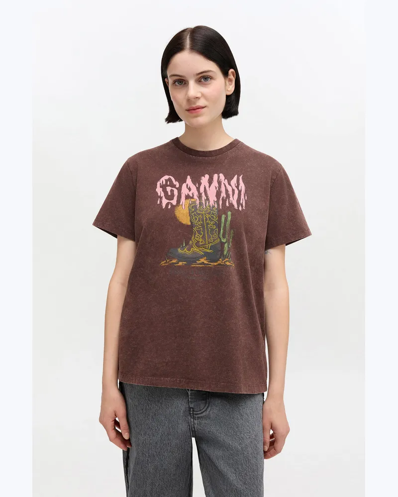 Ganni braun T-Shirt mit Vintage-Waschung Recycelte Baumwolle - Größe Braun