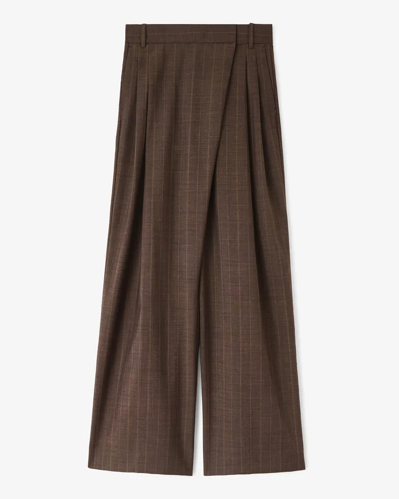 Ganni Hose aus brauner Nadelstreifenwolle braun Braun