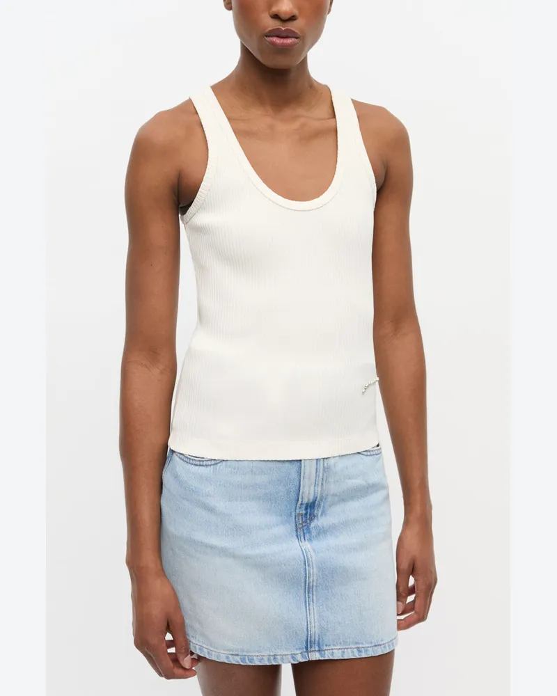 Ganni weiß Cremeweißes geripptes Tanktop Bio-Baumwolle - Größe Weiß