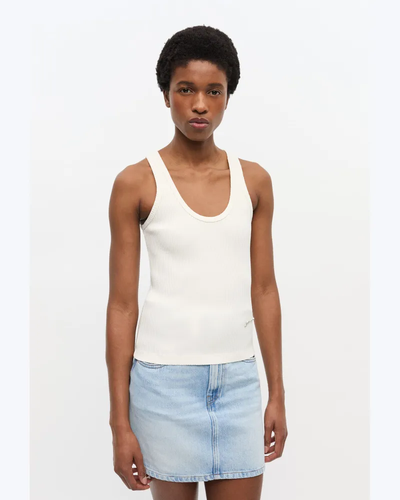 Ganni weiß Cremeweißes geripptes Tanktop Baumwolle - Größe Weiß