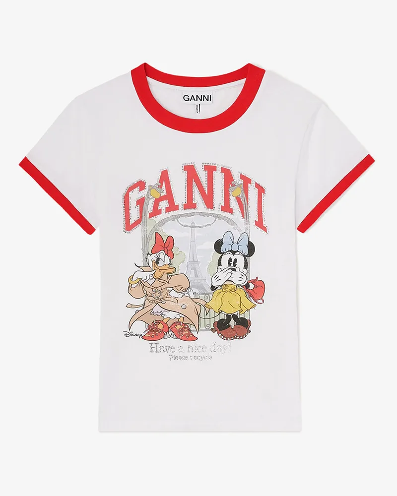 Ganni weiß T-Shirt im Baby Fit mit Minnie Maus und Daisy Duck Bio-Baumwolle - Größe Weiß