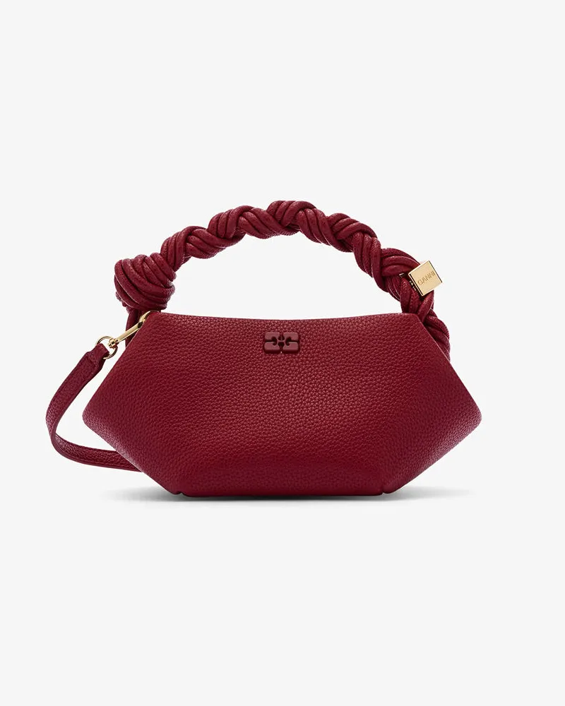 Ganni Bordeauxfarbene genarbte Mini-Bou-Tasche Dark rot Rot