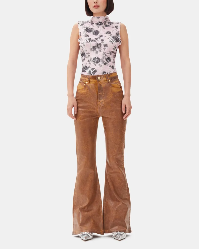 Ganni braun Flarot Jeans mit brauner Folie Bio-Baumwolle - Größe Braun