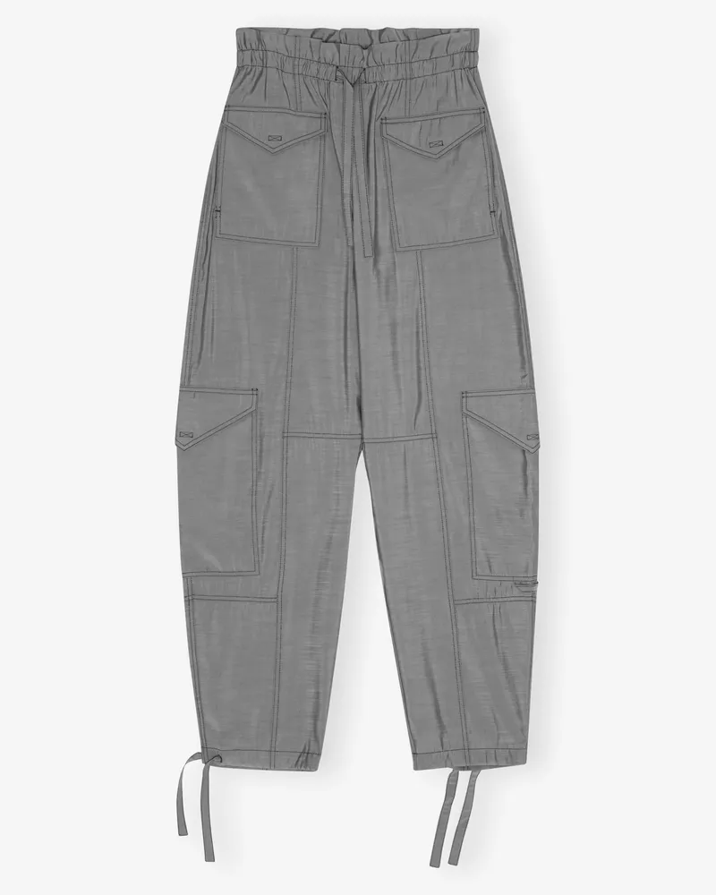 Ganni Hoch taillierte Hose mit Taschen Frost Gray Frost