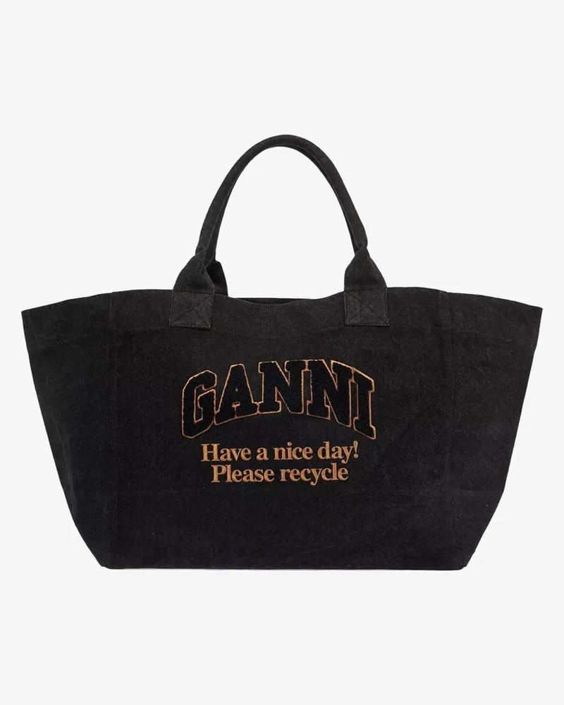Ganni XXL-Tragetasche aus Denim schwarz 