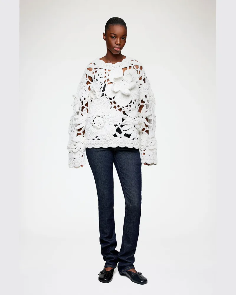 Ganni weiß Handgehäkelter Rundhalsausschnitt in Bio-Baumwolle - Größe Weiß