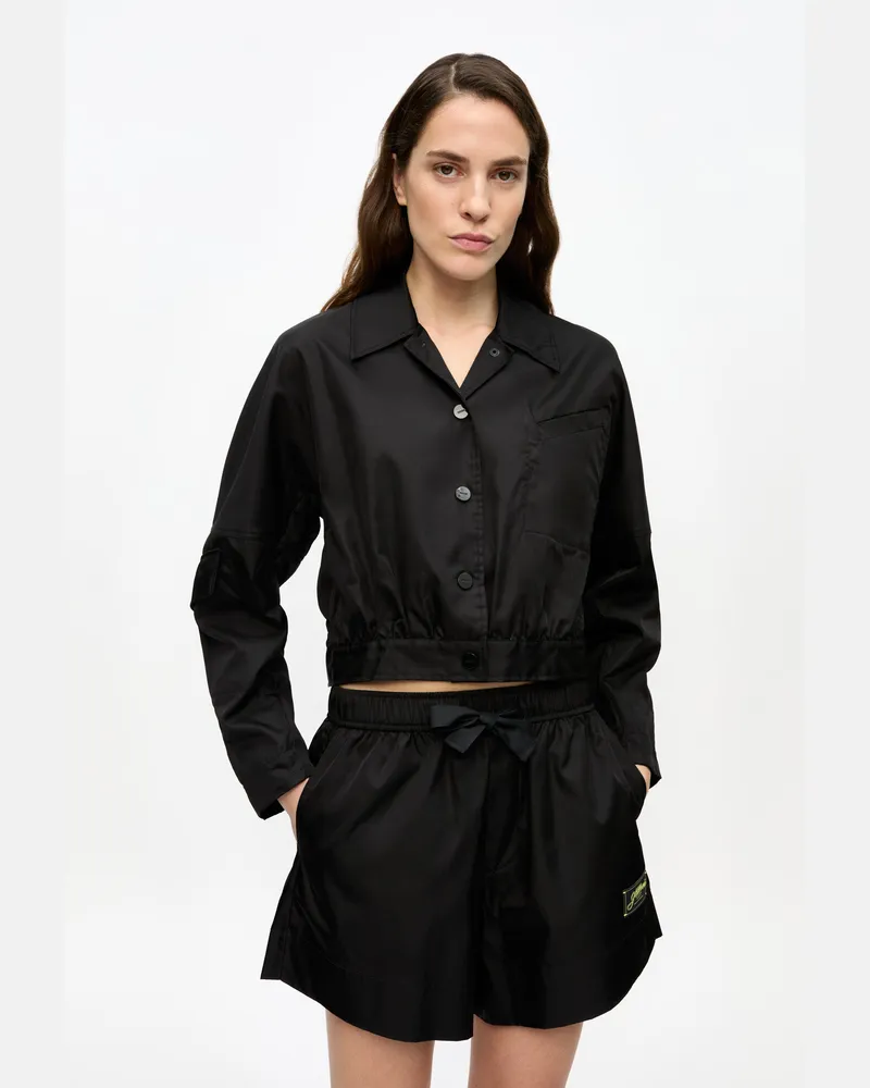 Ganni schwarz Duchesse Nylon Cropped Jacke - Größe Schwarz