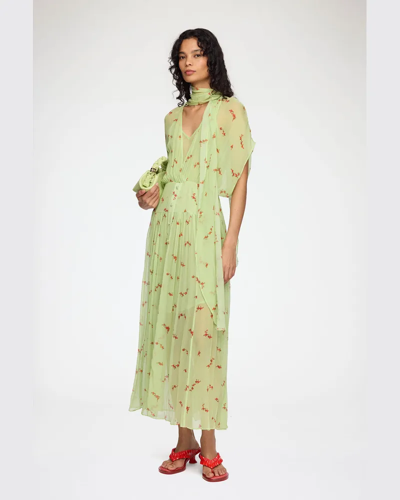 Ganni Seedling Kleid aus grüner Seide Bio-Wolle - Größe Seedling