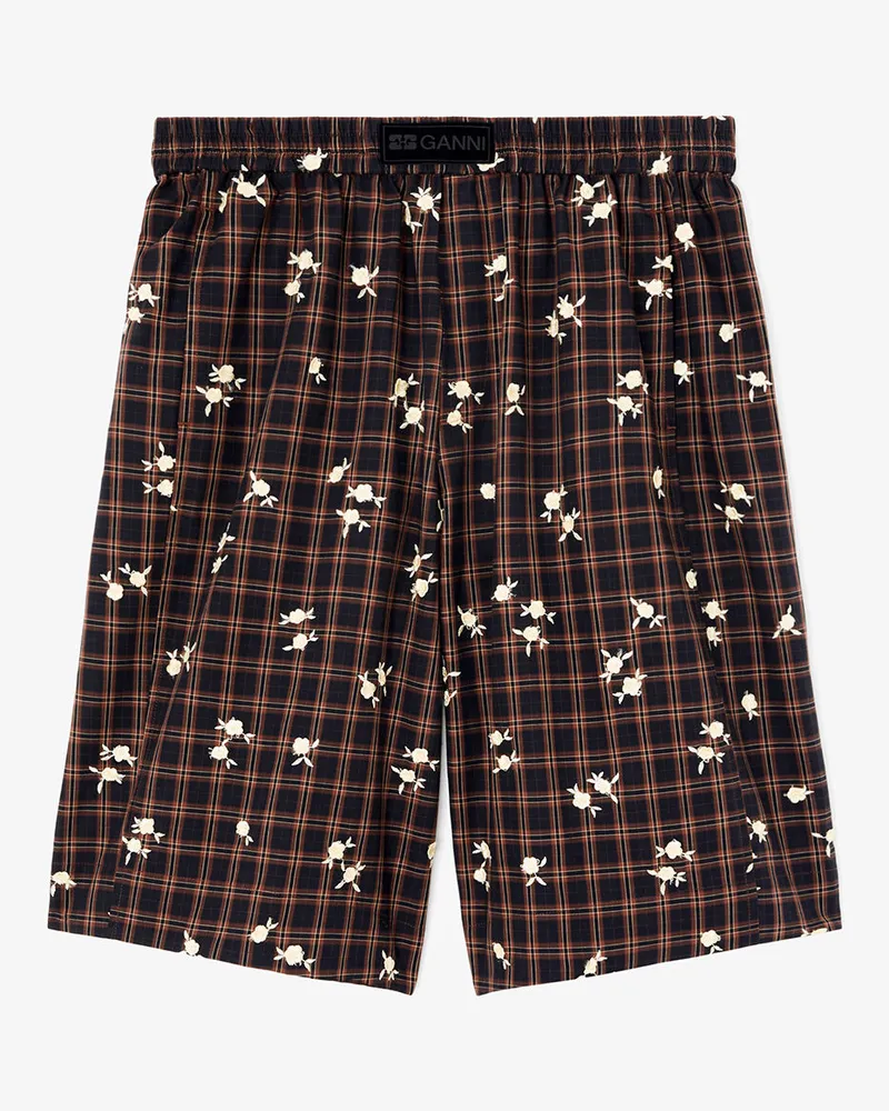 Ganni Cappuccino Shorts mit bedrucktem Karomuster Bio-Baumwolle - Größe Cappuccino