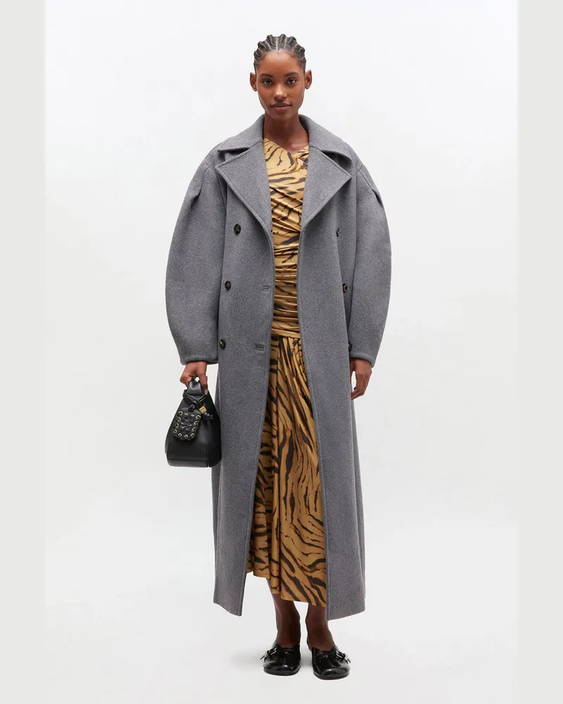 Ganni Grauer, langer Oversize-Peacoat aus Wolle grau Grau
