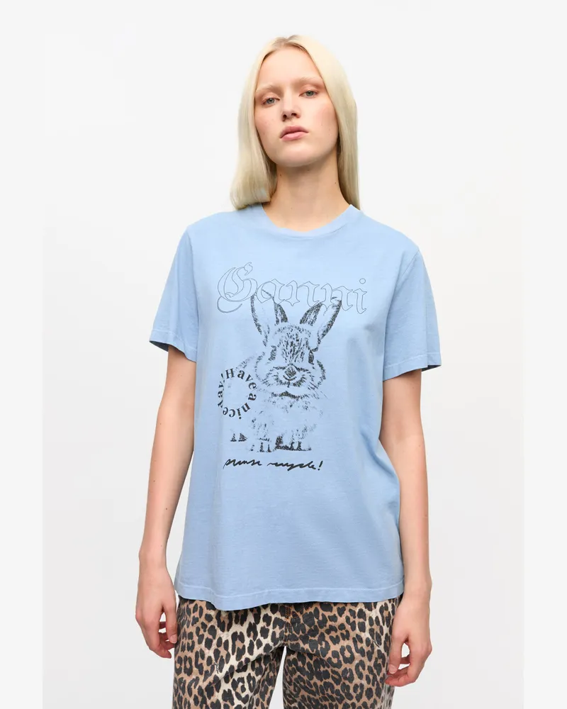 Ganni Soft Chambray Blaues „Re-cut"-T-Shirt aus Baumwolljersey Bio-Baumwolle - Größe Soft