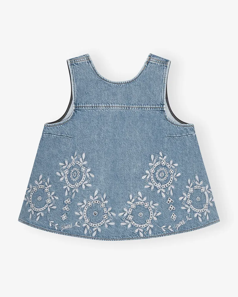 Ganni blau Hellblaues Jeanstop mit Lockstickerei Bio-Baumwolle - Größe Blau