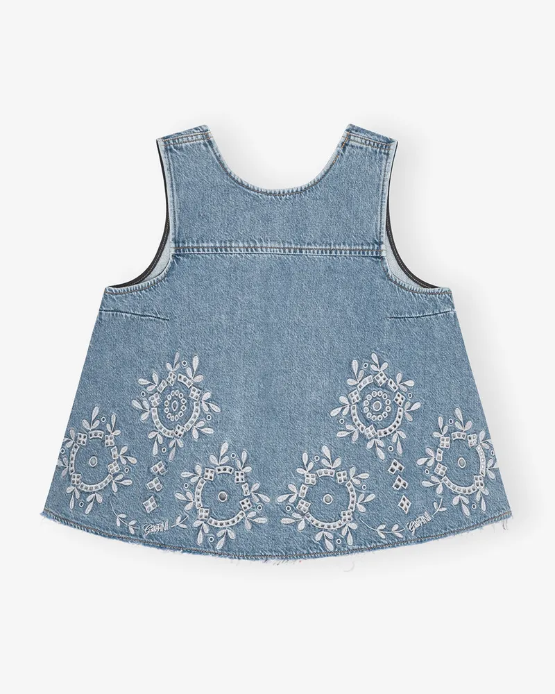 Ganni blau Hellblaues Jeanstop mit Lockstickerei Bio-Baumwolle - Größe Blau