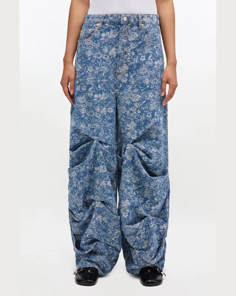 Ganni blau Blaue Gobelin-drapierte Jeans Bio-Baumwolle - Größe Blau