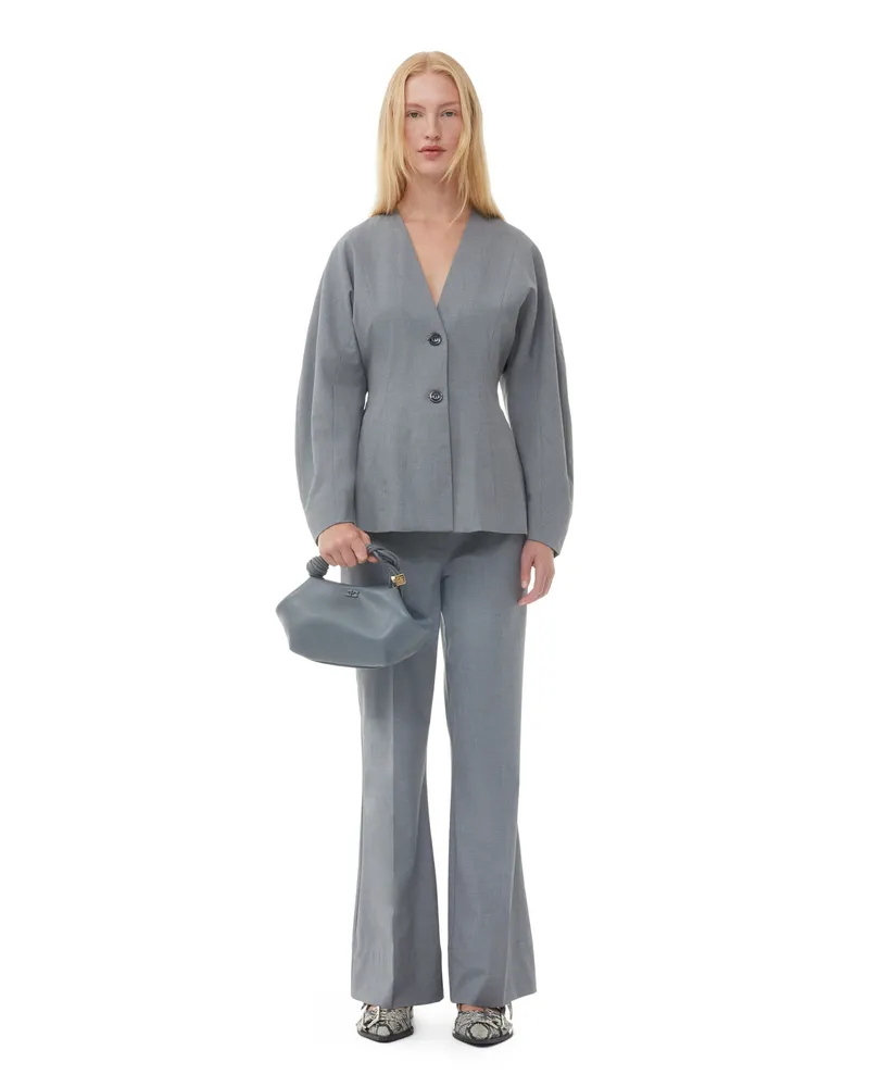 Ganni Graue Melange-Hose mit Drapierung grau Grau