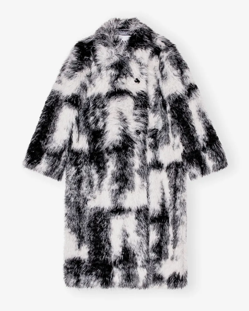 Ganni Schwarz-weißer Fake-Fur Mantel - Größe schwarz Schwarz