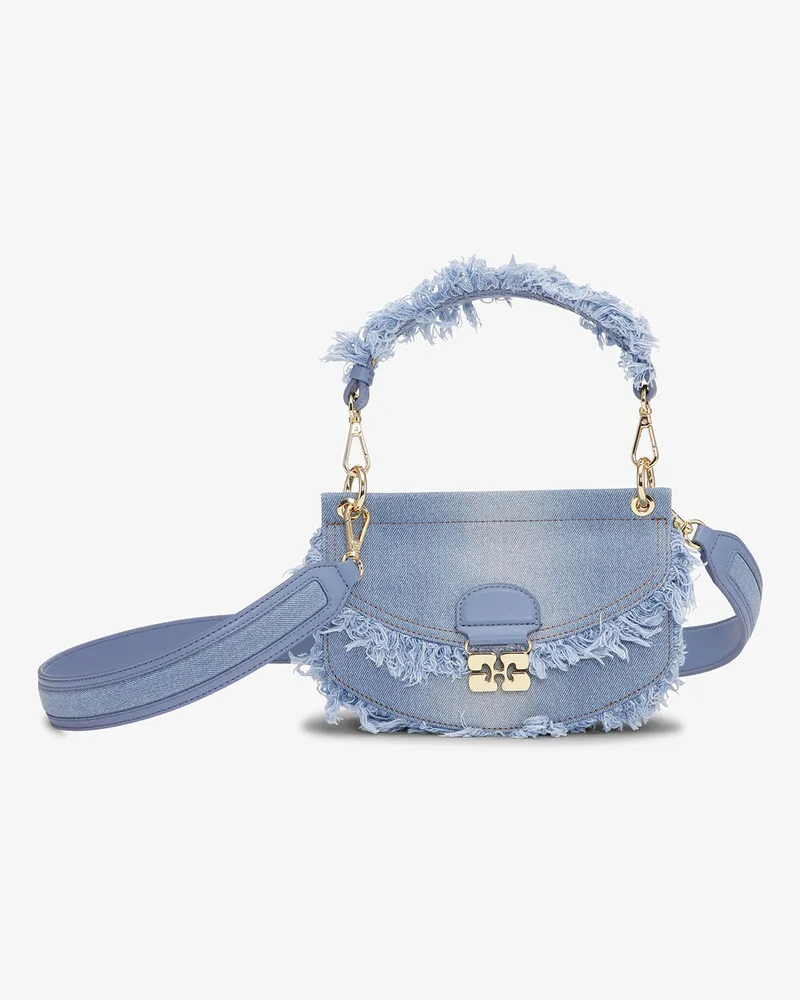 Ganni Blaue Denim Mini Top Handle Apo-G Tasche Faded Faded