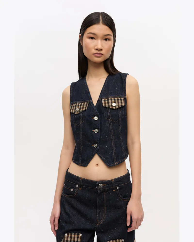 Ganni blau Genoppte Jeansweste Bio-Baumwolle - Größe Blau